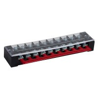 35A Barrier Terminal Block 10 Position Dual Row Screws 12 Pitch with Cover and Red Jumper